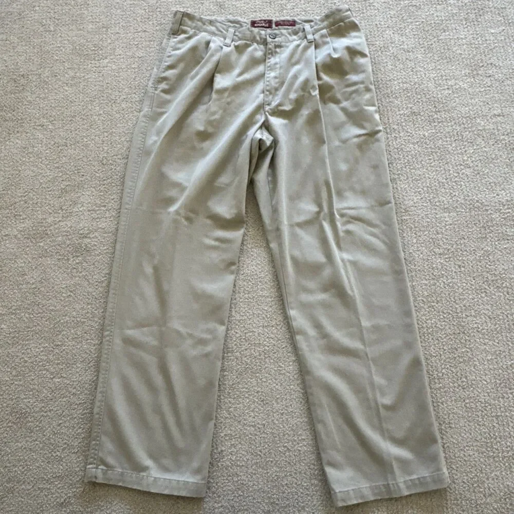 Eddie Bauer Chino Pants Mens 38X34 Tan Khaki Pleated Front 100 Cotton Casual VTG
